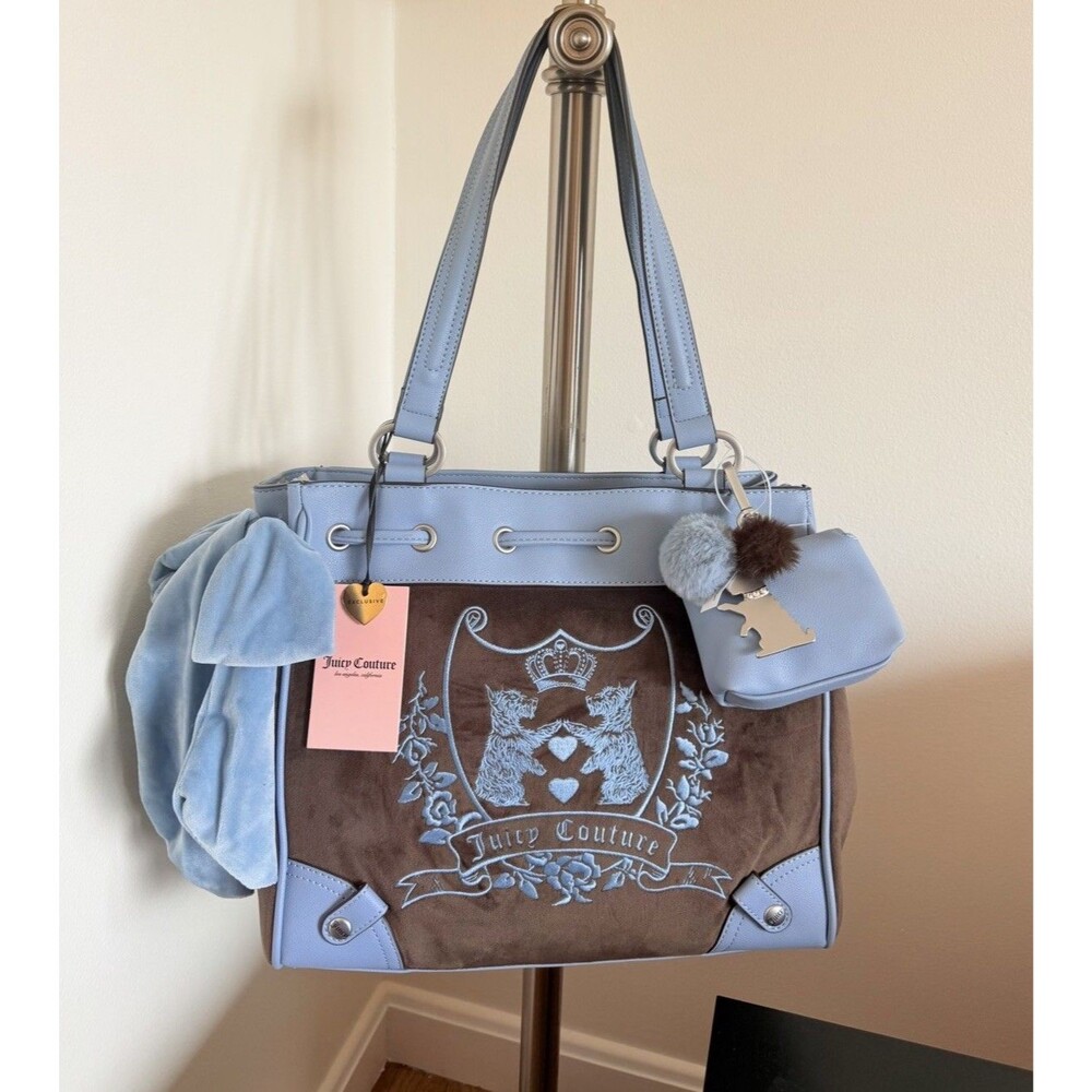 NWT Juicy Couture Chocolate New Love Chapter Daydreamer Tote Bag Dusty Blue